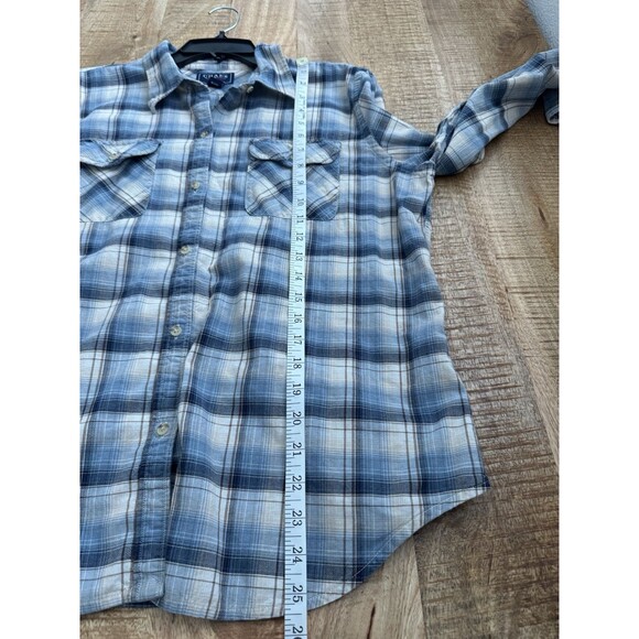 Chaps Women’s Plaid Blue Long Sleeve Button Down Shirt Chest Pockets XL - Picture 9 of 10
